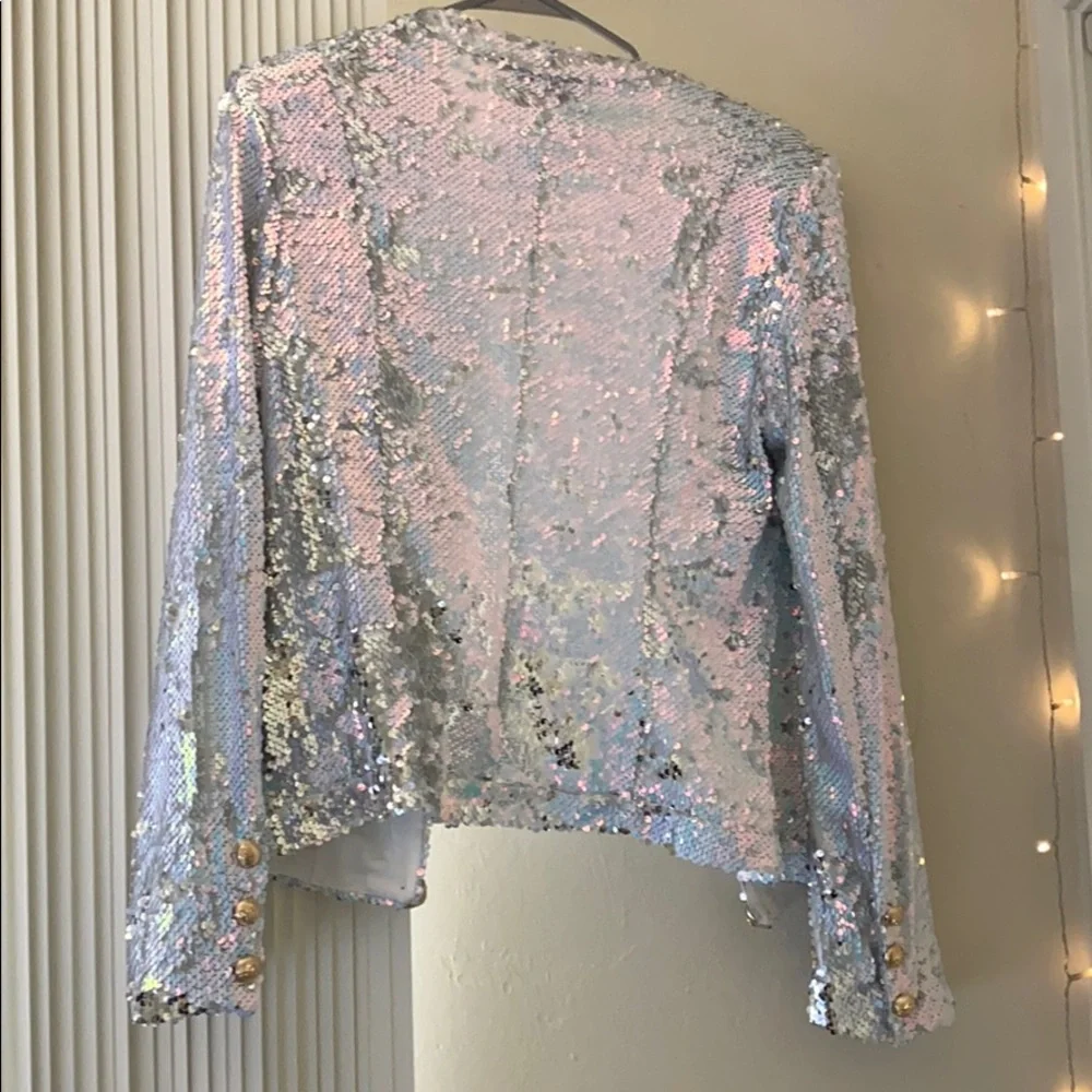 Fashion Nova Iridescent Sequin Blazer Jacket with Gold Buttons - Picture 2 of 8